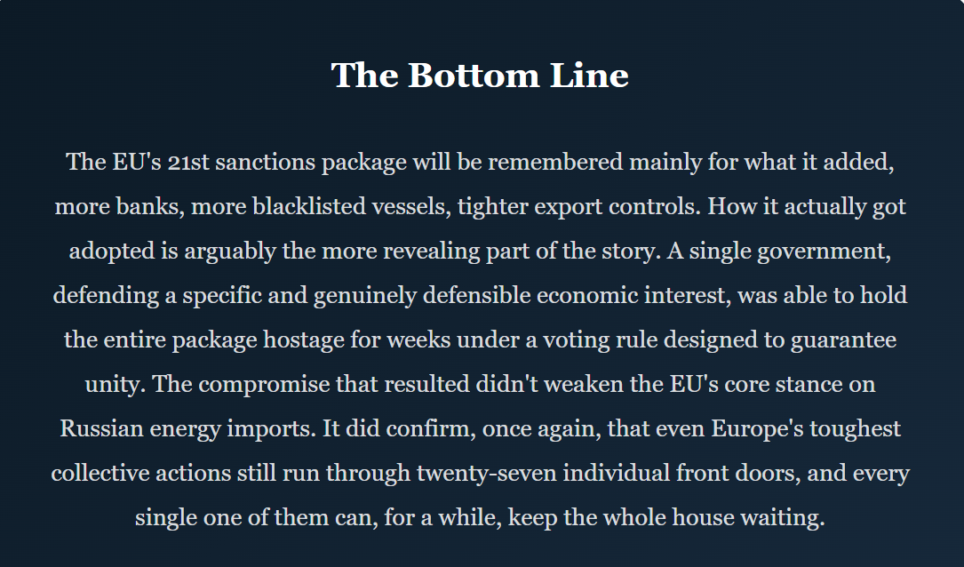 One Country, One Veto, One Exemption: How Greece Reshaped the EU's 21st Round of Russia Sanctions