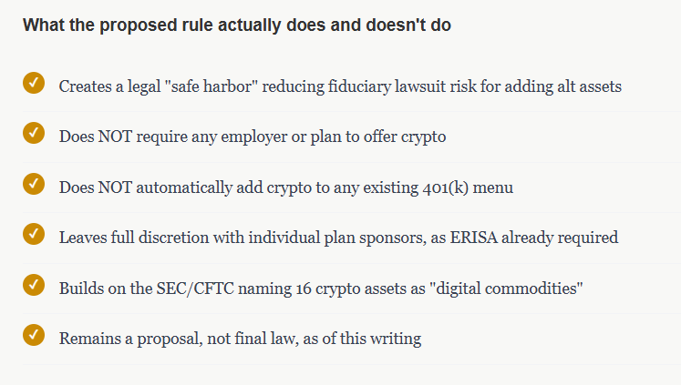 Bitcoin in Your 401(k): What the New Retirement Rule Actually Changes, and What It Doesn't