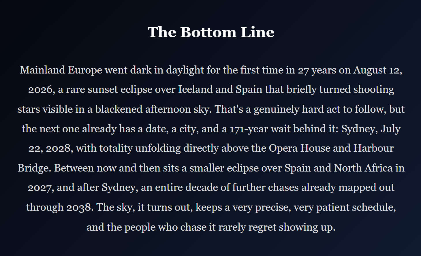 Europe Went Dark at Sunset: What Actually Happened During the August 2026 Total Solar Eclipse, and Why the Next One Already Has People Booking Flights