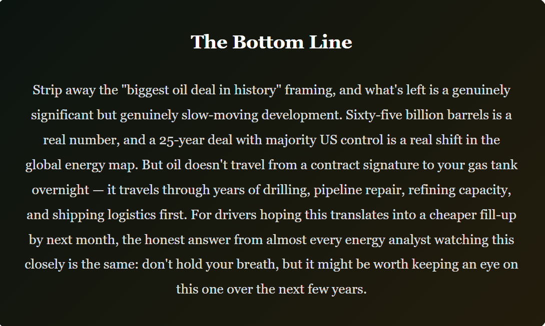 The US Just Locked Down a Piece of the World's Biggest Oil Reserve. Don't Expect Cheap Gas Overnight, Though