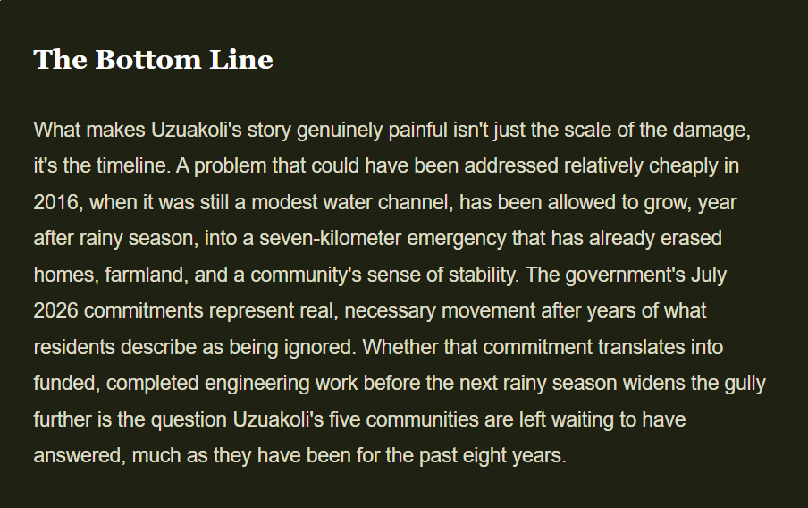 Inside Uzuakoli's Erosion Crisis: How a Small Drainage Problem Became a Seven-Kilometer Emergency