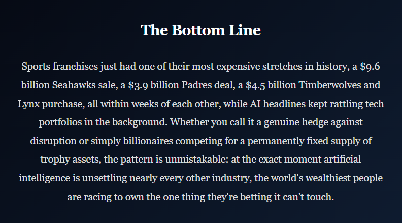 The Billionaire Playbook Nobody Talks About: Buying Sports Teams as an AI-Proof Fortune