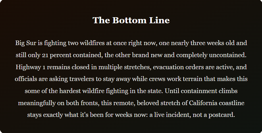 Big Sur Is Burning Again: Inside the Timber and Plaskett Fires Forcing the Coast to Empty Out