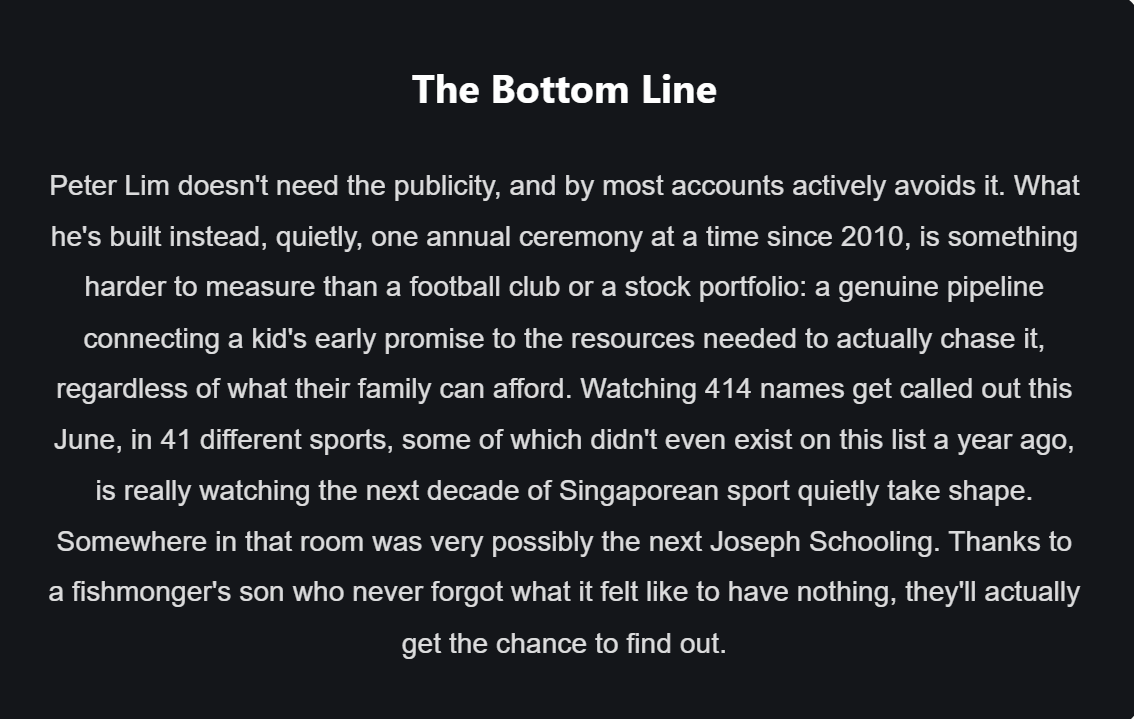 Inside the Scholarship That Turned a Billionaire's Childhood Struggle Into Singapore's Largest Youth Sports Fund