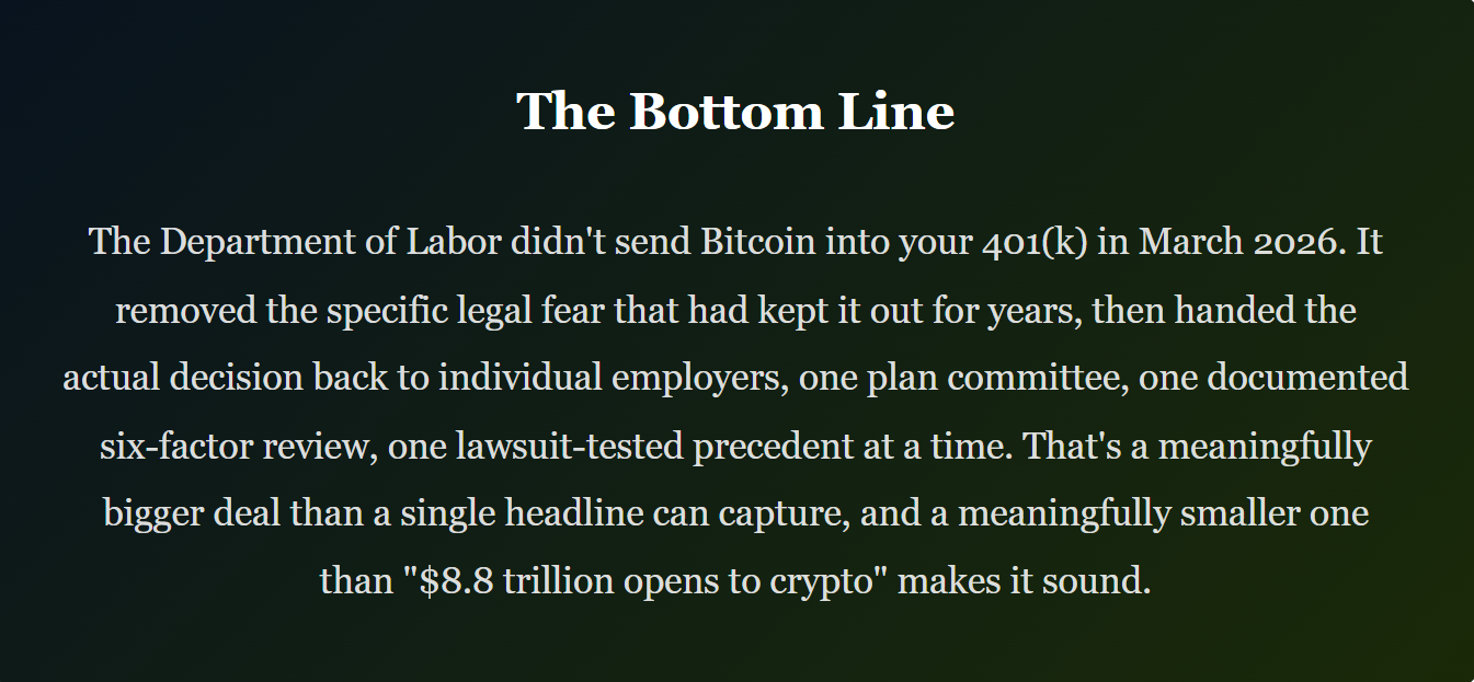 The $8.8 Trillion Question: What DOL's New 401(k) Rule Actually Means for Crypto