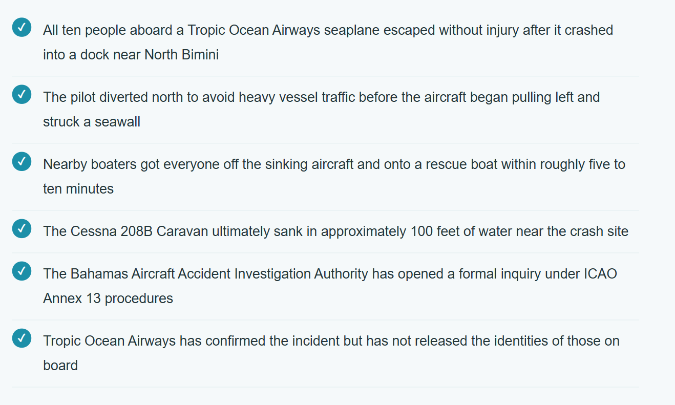 The Seaplane Crash Near Bimini That Ended With Everyone Safe, Thanks to Strangers on Nearby Boats