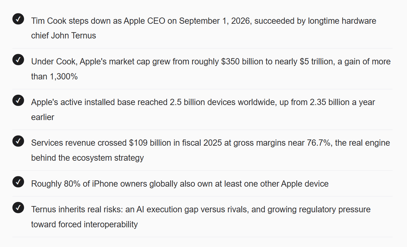 The Ecosystem Tim Cook Built Is So Effective That Even His Own Exit Won't Slow It Down