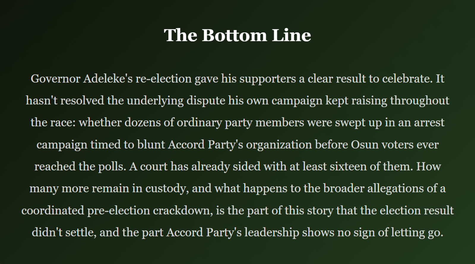 Osun Governor Won Re-Election. His Party Says Dozens of Its Members Are Still in Detention.