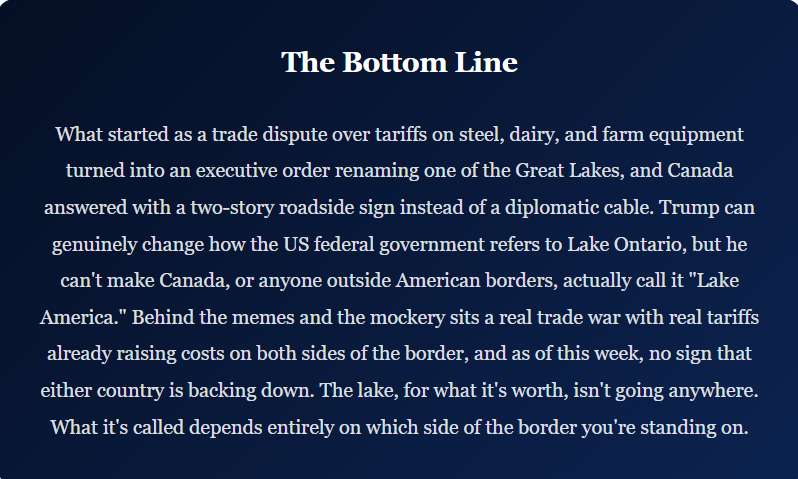 "Lake of America": Inside Trump's Wildest Executive Order Yet and Canada's Perfect Comeback